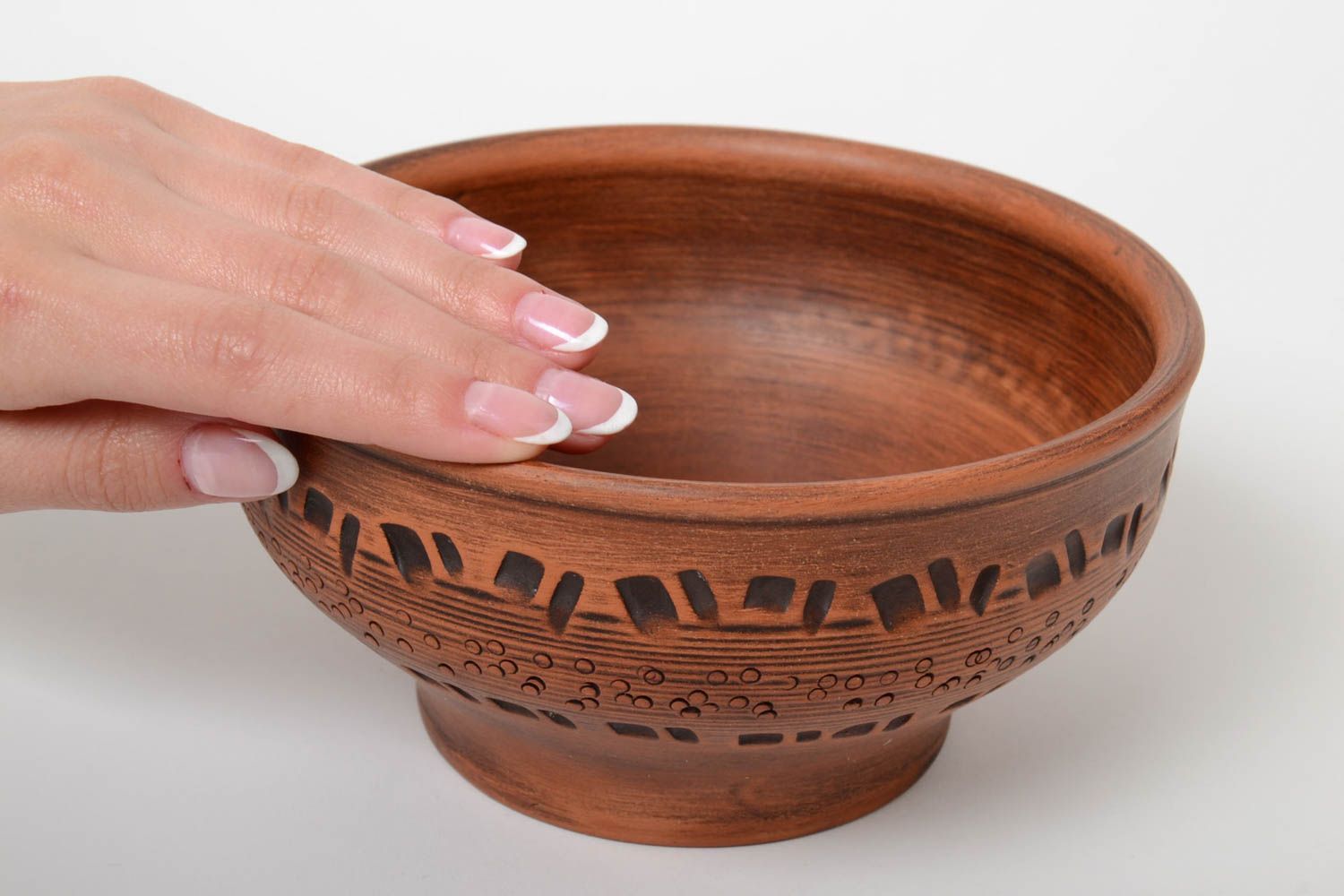 Clay interior bowl 700 ml with brown pattern beautiful handmade kitchen pottery photo 5