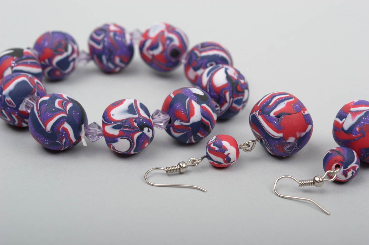 Handmade jewelry set polymer clay ball earrings bead bracelet gifts for women photo 3