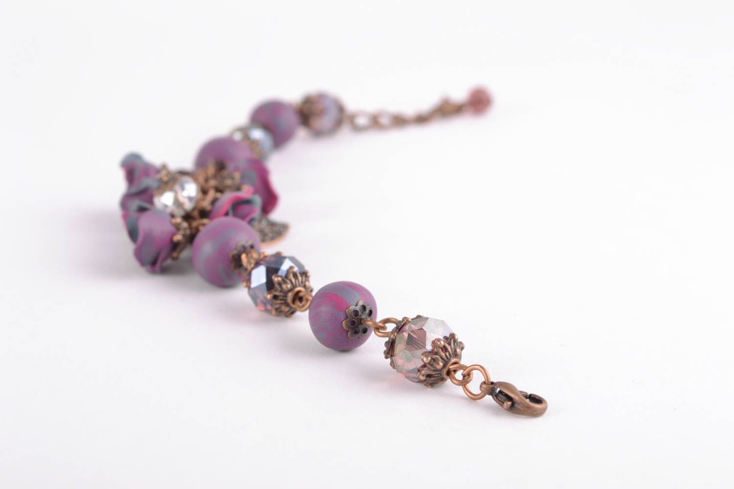 Bracelet fait main de pâte polymère avec fleurs violettes accessoire pour femme photo 4