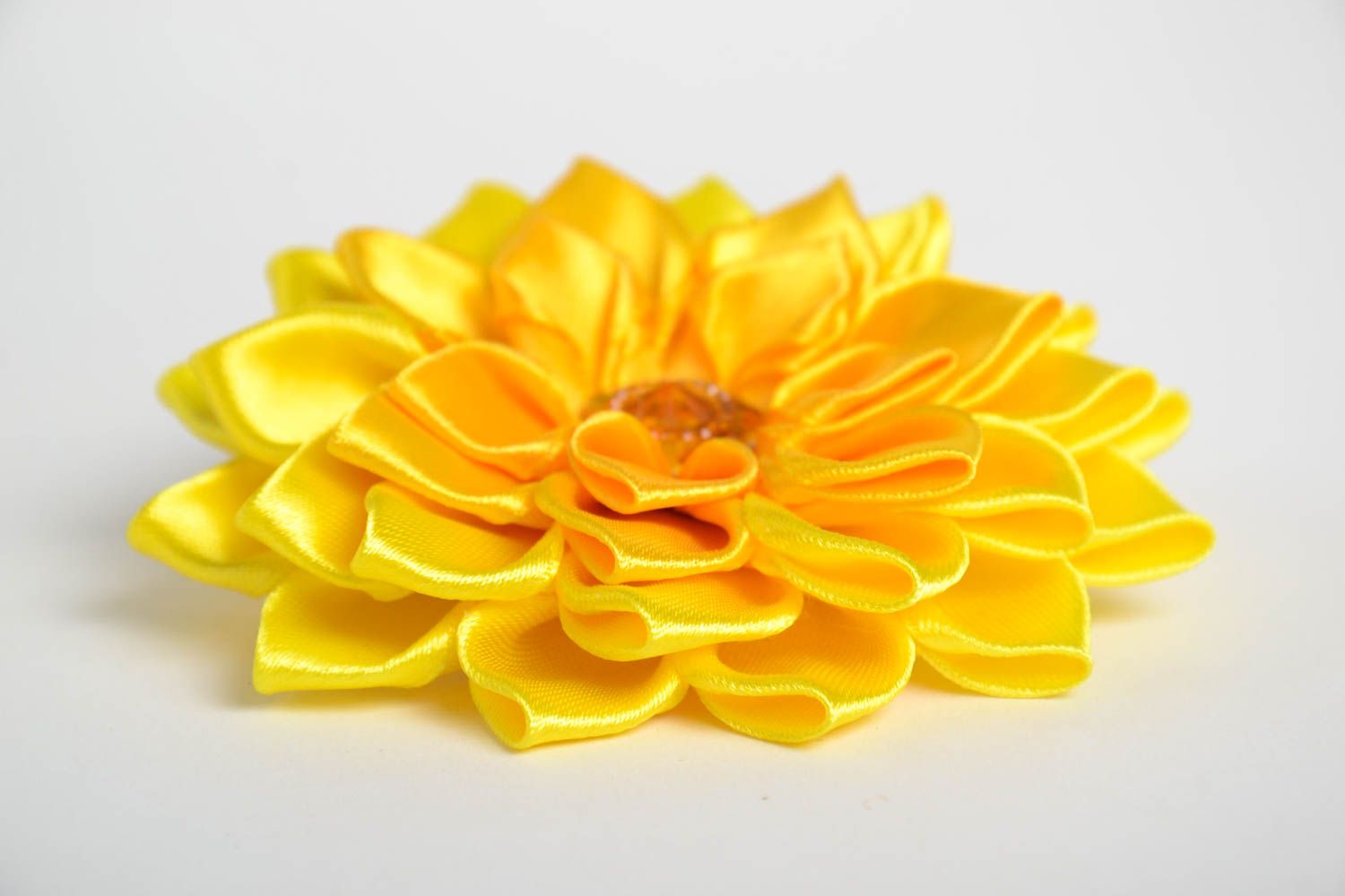 Pince cheveux fleur Barrette jaune kanzashi faite main satin Accessoire cheveux photo 5
