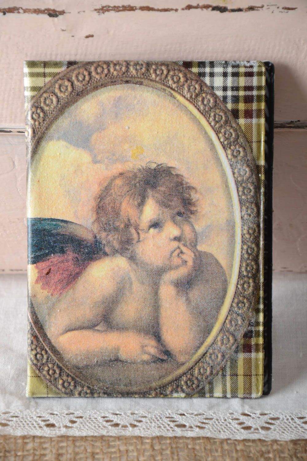 Обложка на паспорт ручной работы в технике декупаж оригинальная стильная Ангел фото 1