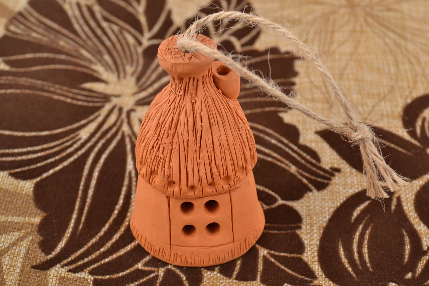 Clochette décorative en terre cuite maison faite main miniature style ethnique photo 1