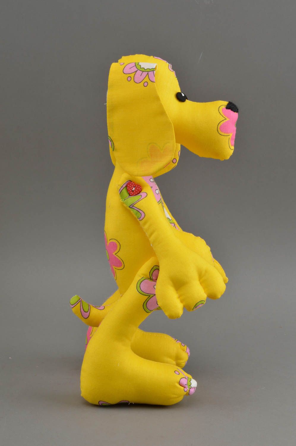 Мягкая игрушка пес желтый с цветами красивый необычный яркий небольшой хэнд мейд фото 4