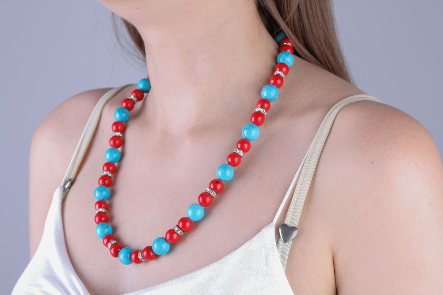 Necklace made of turquoise and coral photo 4