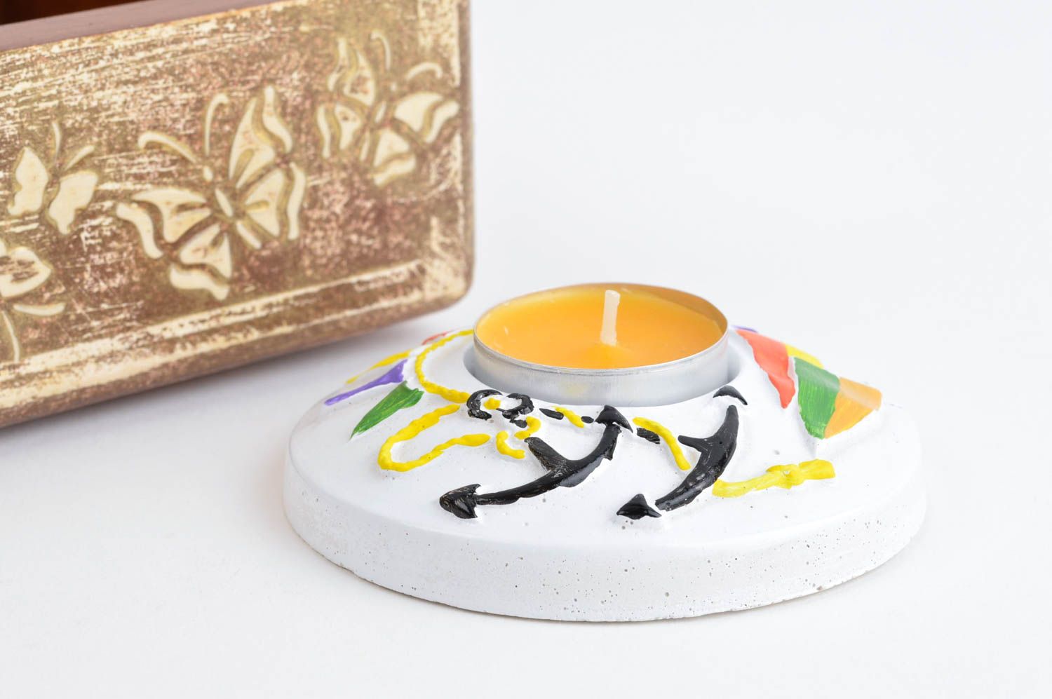 Ceramic hand-painted flat one tead light candle holder for home décor 0,79 inches photo 1