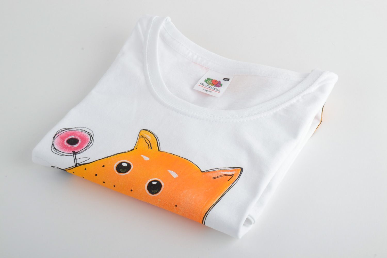 Handgemachtes Sporthemd aus Baumwolle mit Bild von lustigen Fuchs Weiß und Schön  foto 4