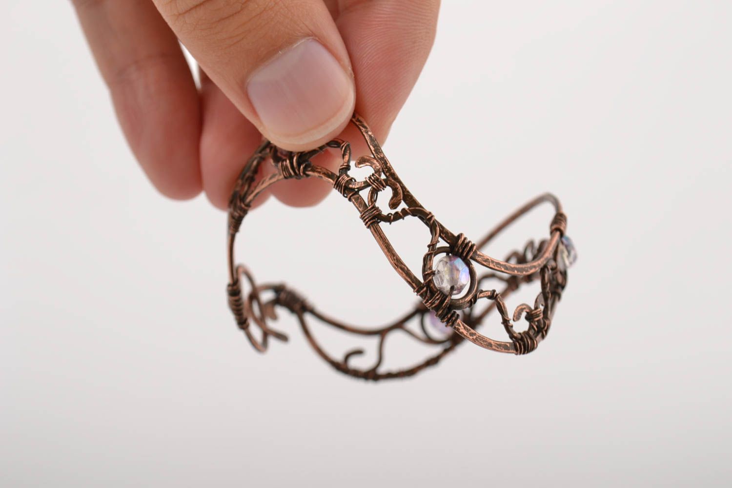 Медный браслет хэнд мэйд украшение в технике wire wrap женский браслет ажурный фото 5