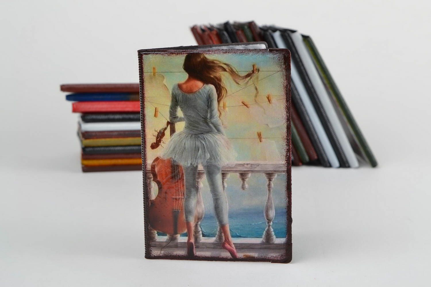 Handmade designer faux leather passport cover decorated with decoupage Ballerina photo 1