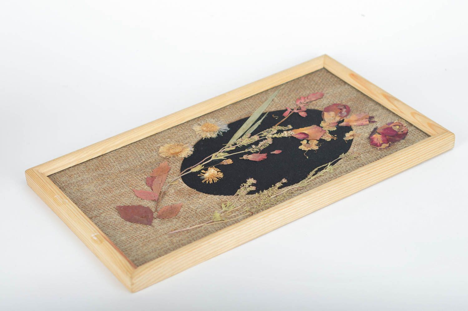 Cuadro de hojas secas de pared en marco de madera artesanal original bonito foto 2