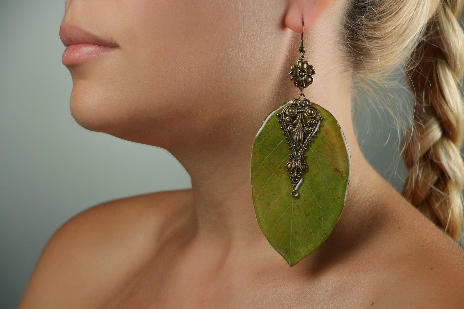 Long earrings Quince leaf photo 4