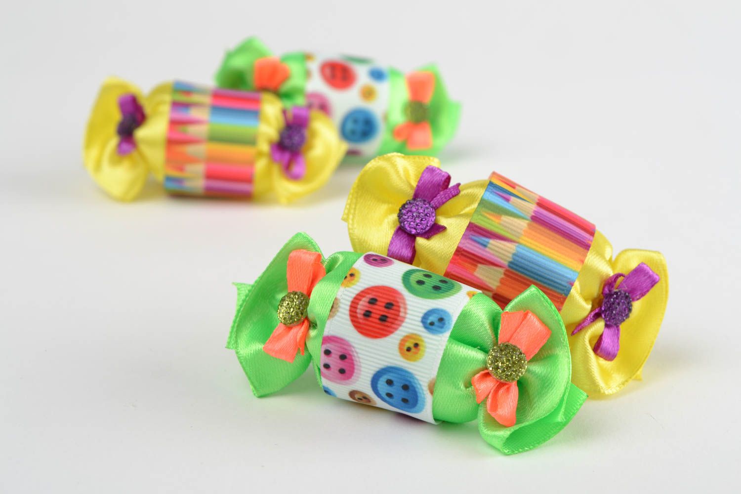Colorful handmade children's hair ties set 4 pieces beautiful designer Candies photo 1