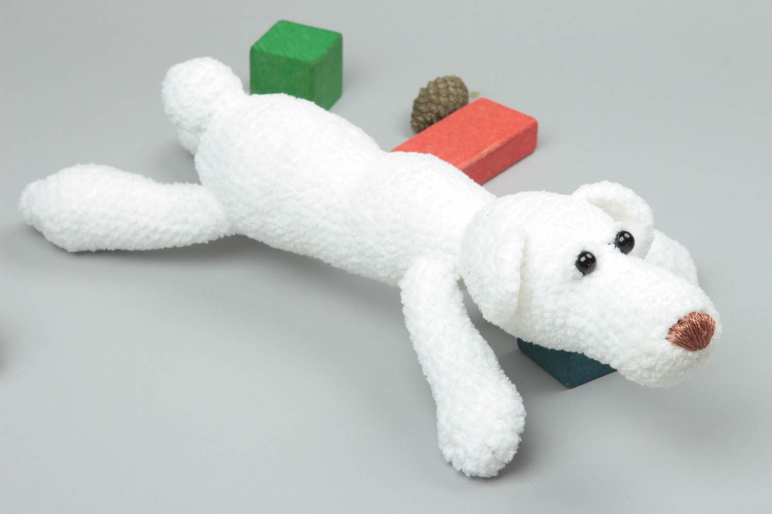 Handmade white crocheted toy unusual cute soft toy designer textile accessory photo 1