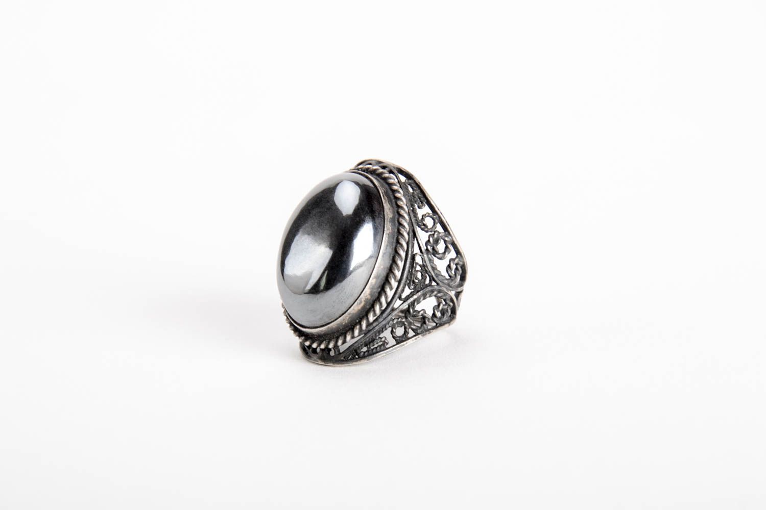Женское кольцо ручной работы серебряное кольцо с гематитом серебряное украшение фото 5