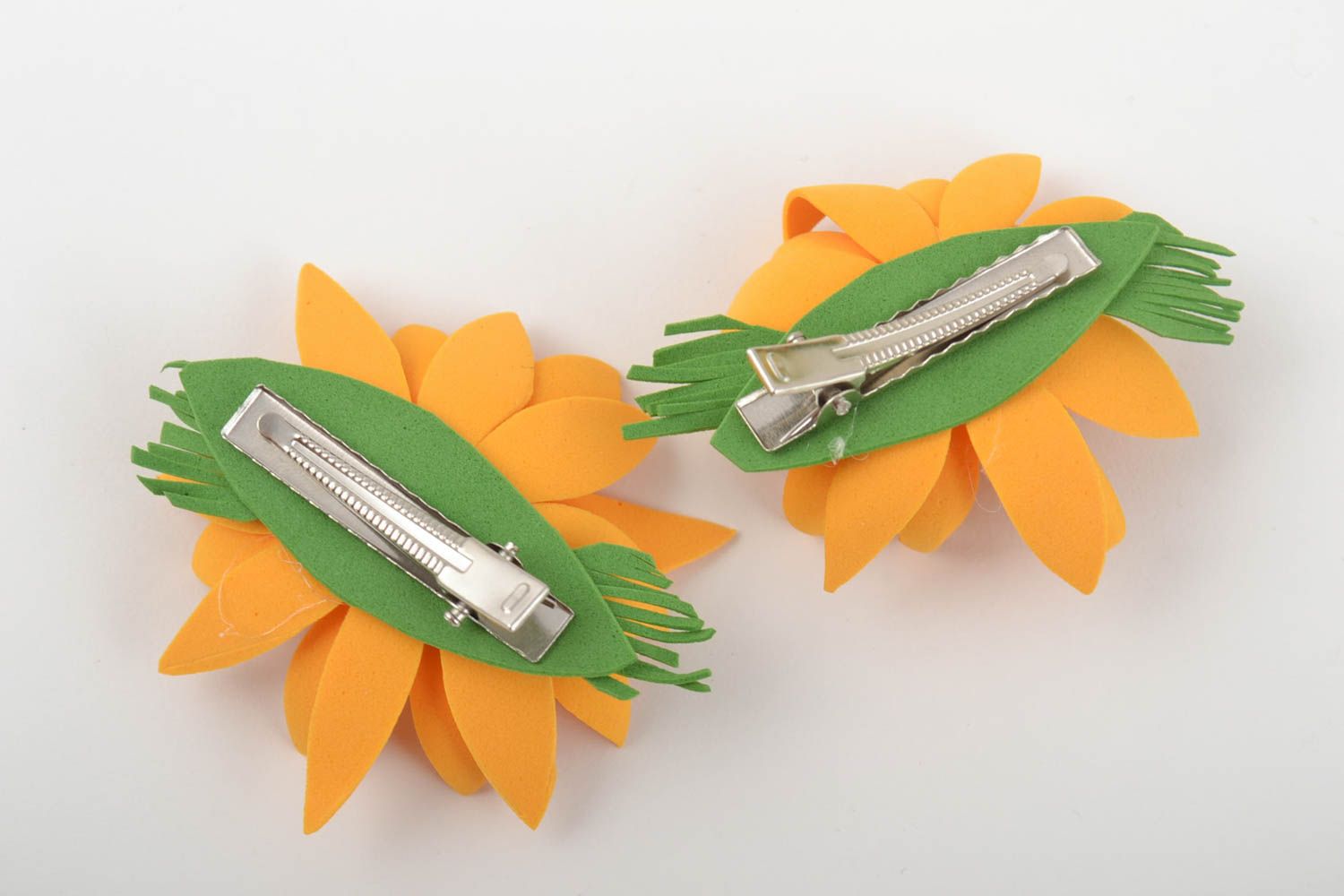 Set of 2 handmade fabric hair clips textile barrettes foamiran flowers in hair photo 2