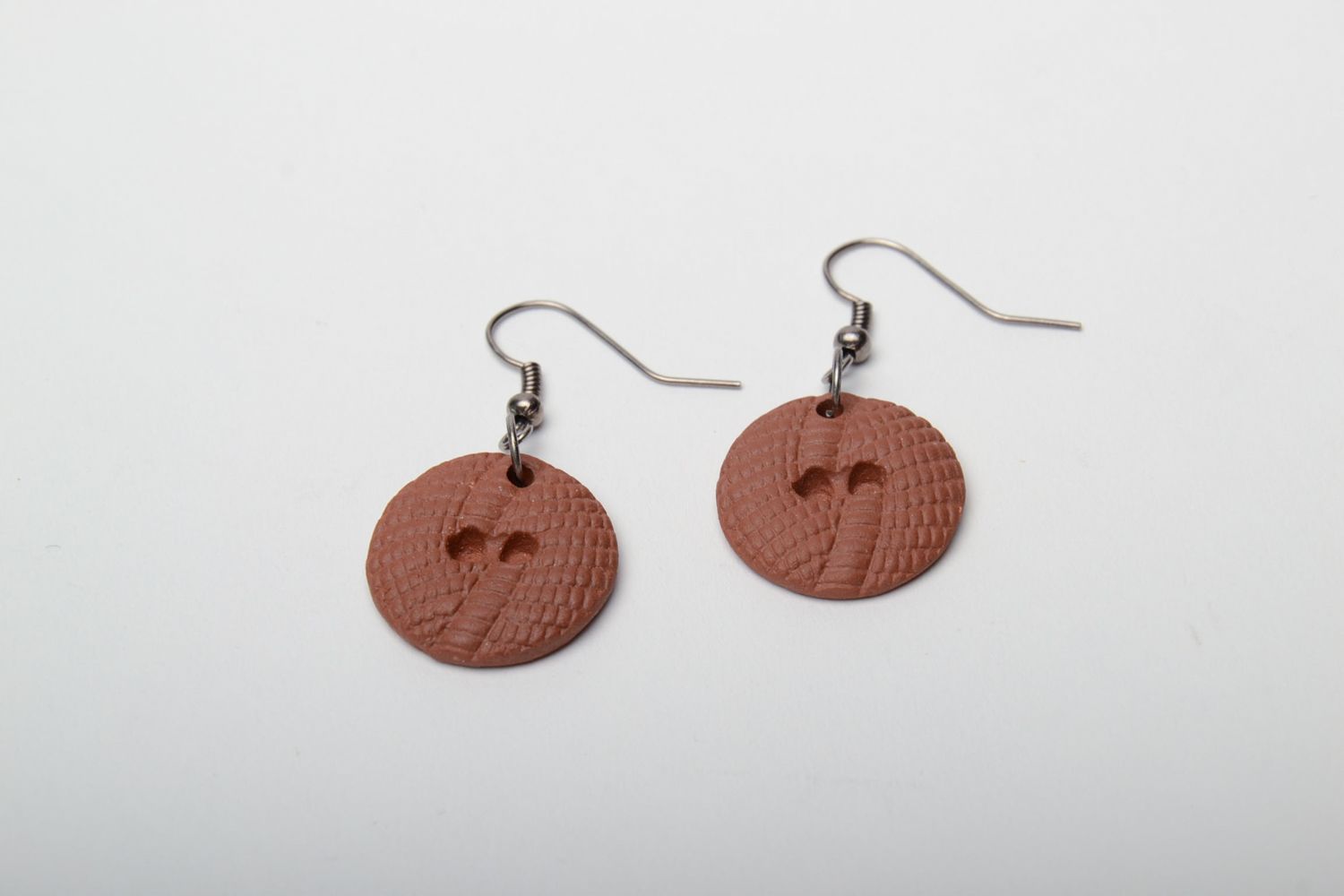 Round ceramic earrings in the shape of buttons photo 3