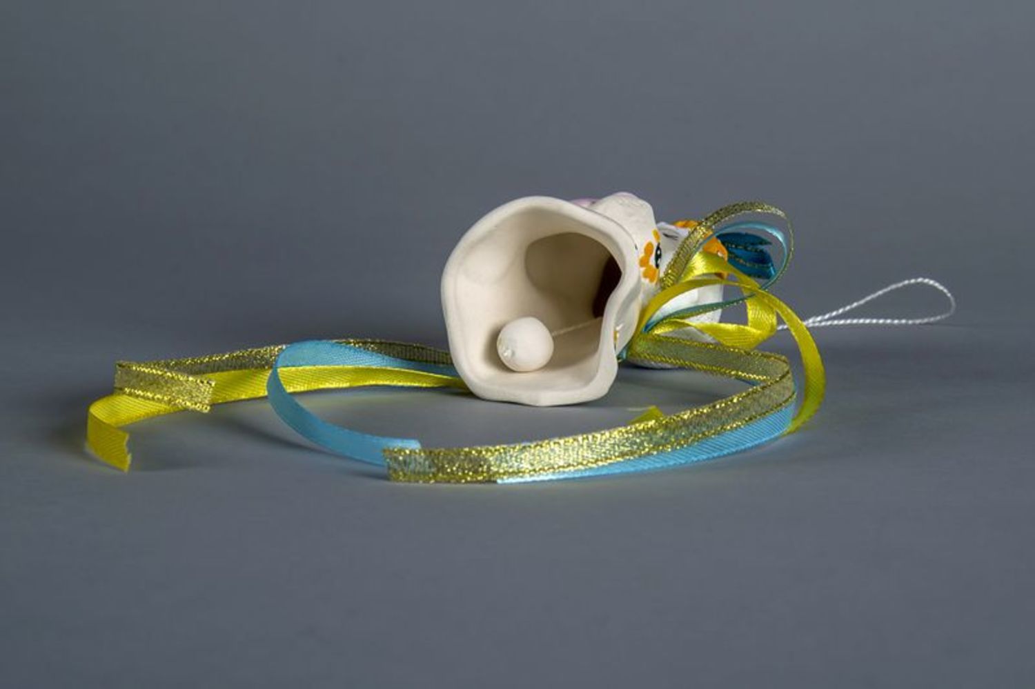 Ceramic bell yellow with blue photo 3