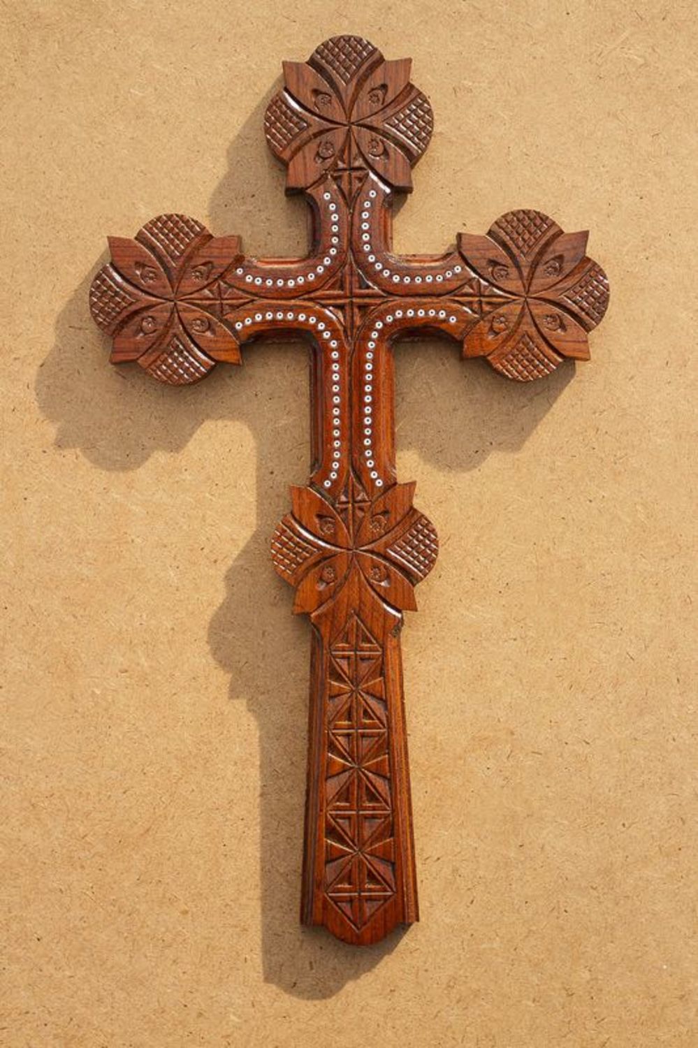 Wall wooden cross with carving  photo 3