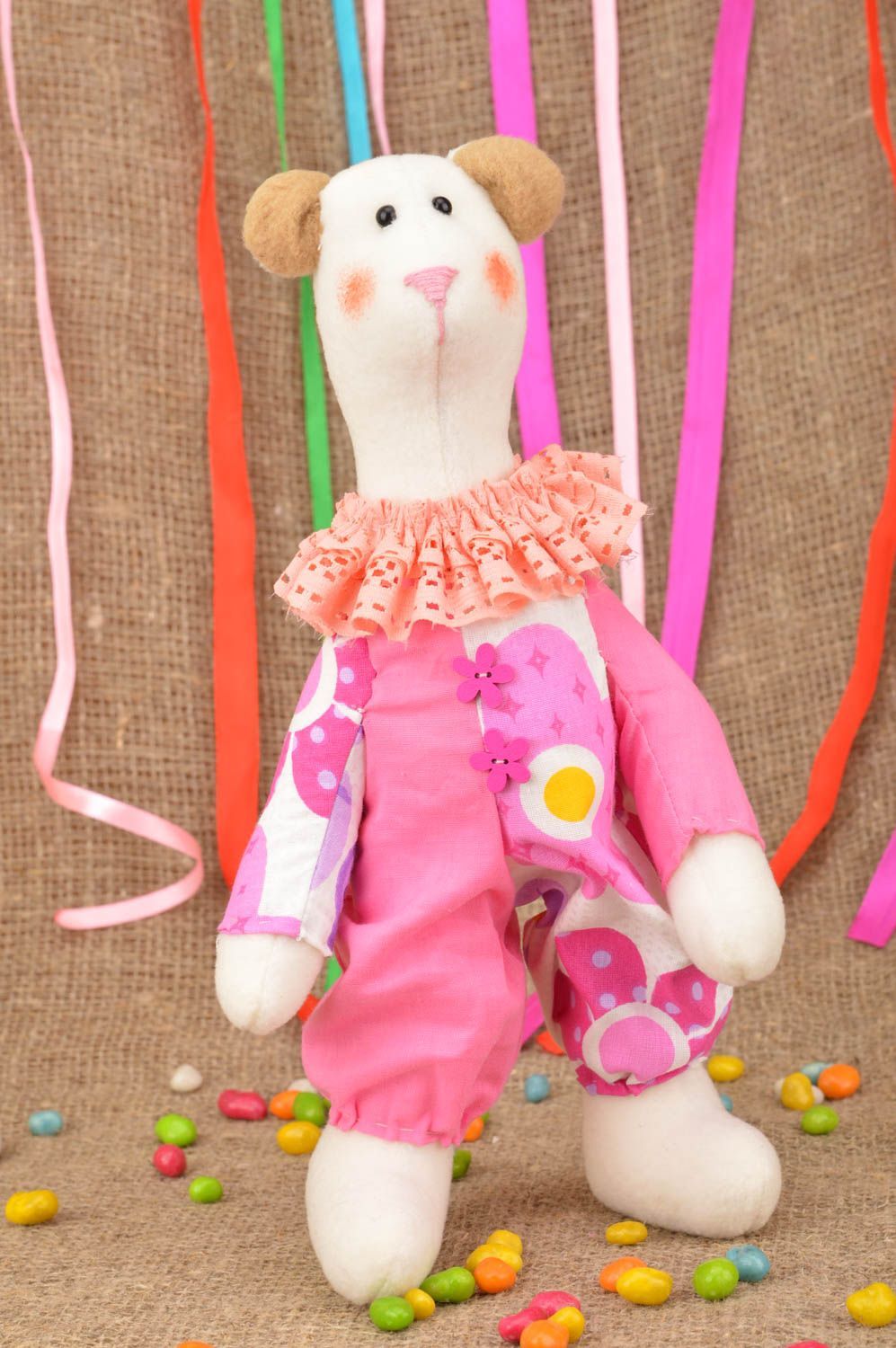 Kuscheltier Bär handmade rosa weiches Kuscheltier Geschenk für Kind künstlerisch foto 4