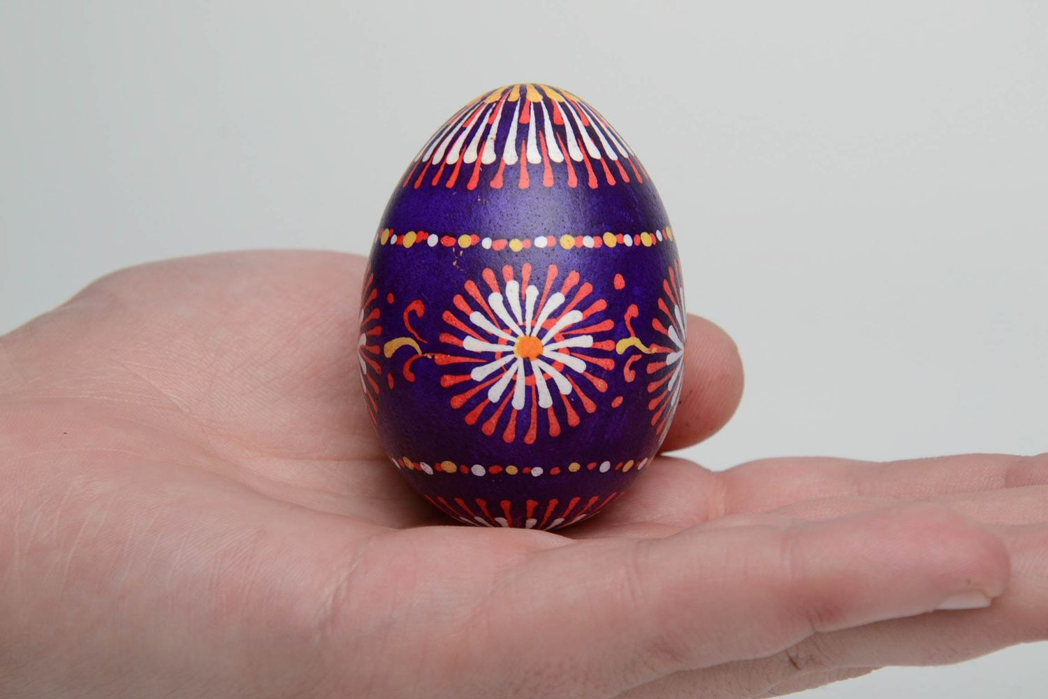 Handmade Easter egg of violet color in Lemkiv style photo 5