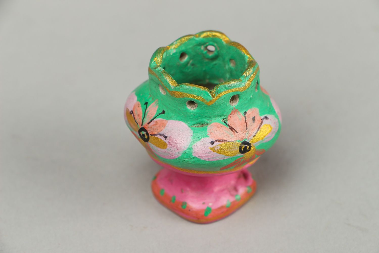 Petit vase en céramique décoratif vert fait main photo 2