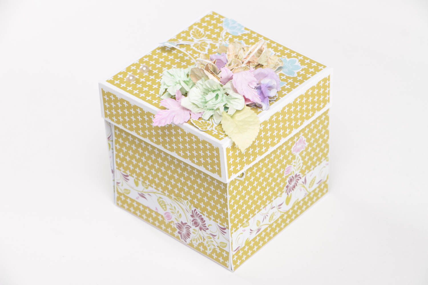 Handmade Erinnerungsbox mit Deckel bunt mit Blumen originell schön Scrapbooking  foto 2