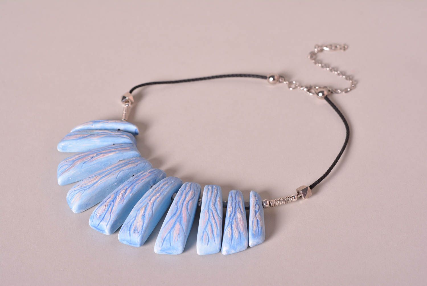 Blaues Damen Collier handmade Modeschmuck Halskette Accessoire für Frau aus Ton foto 5