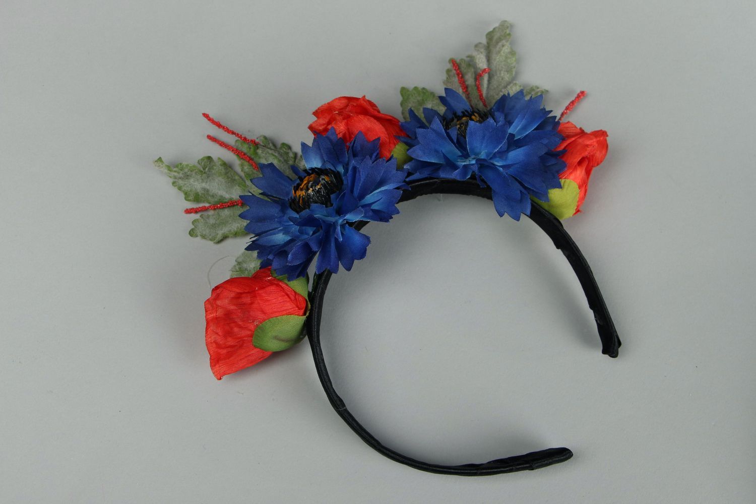Hairband with Bachelor Buttons and Poppies photo 4