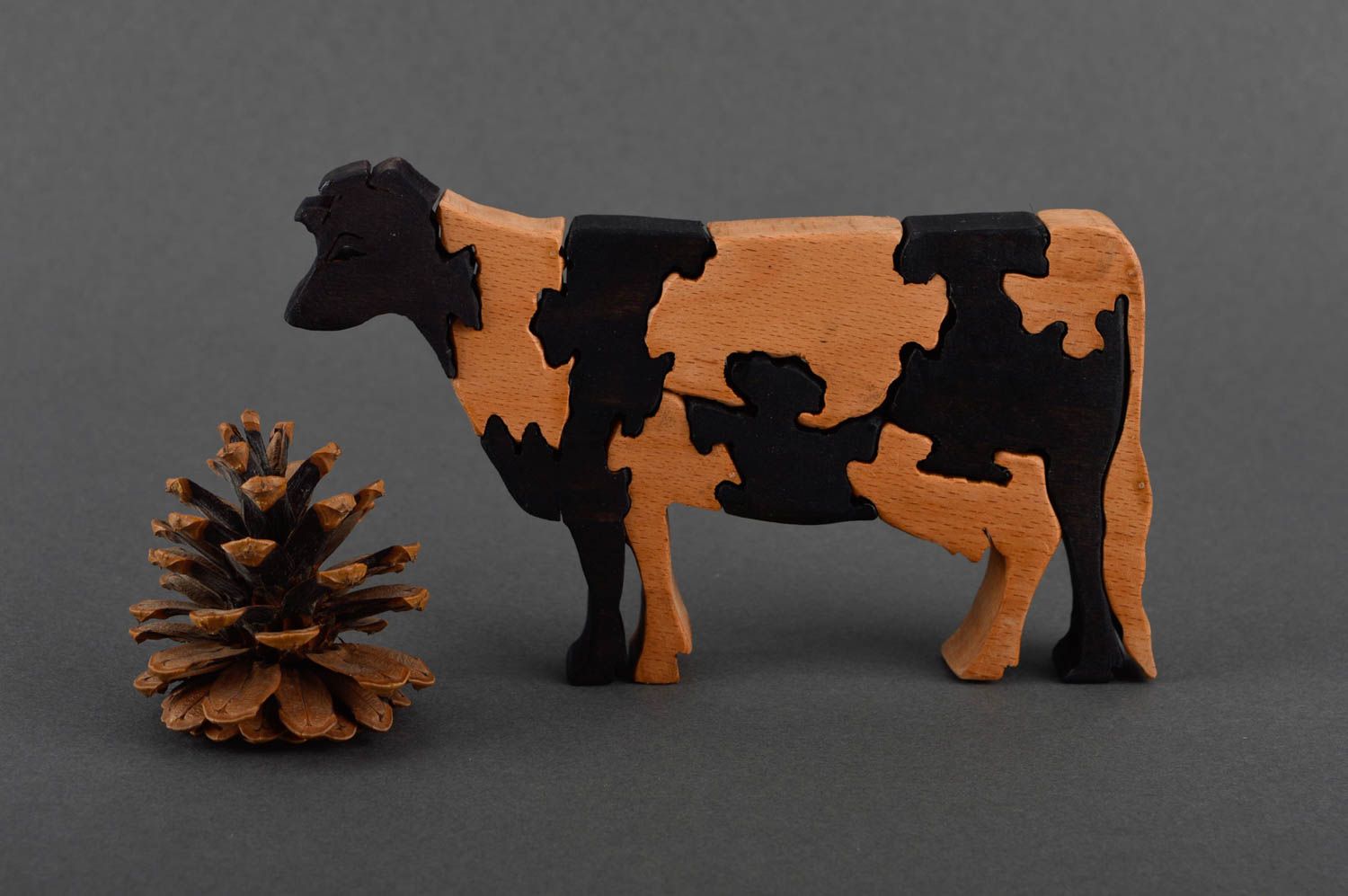 Rompecabeza de madera artesanal pasatiempo original juguete infantil vaca foto 1