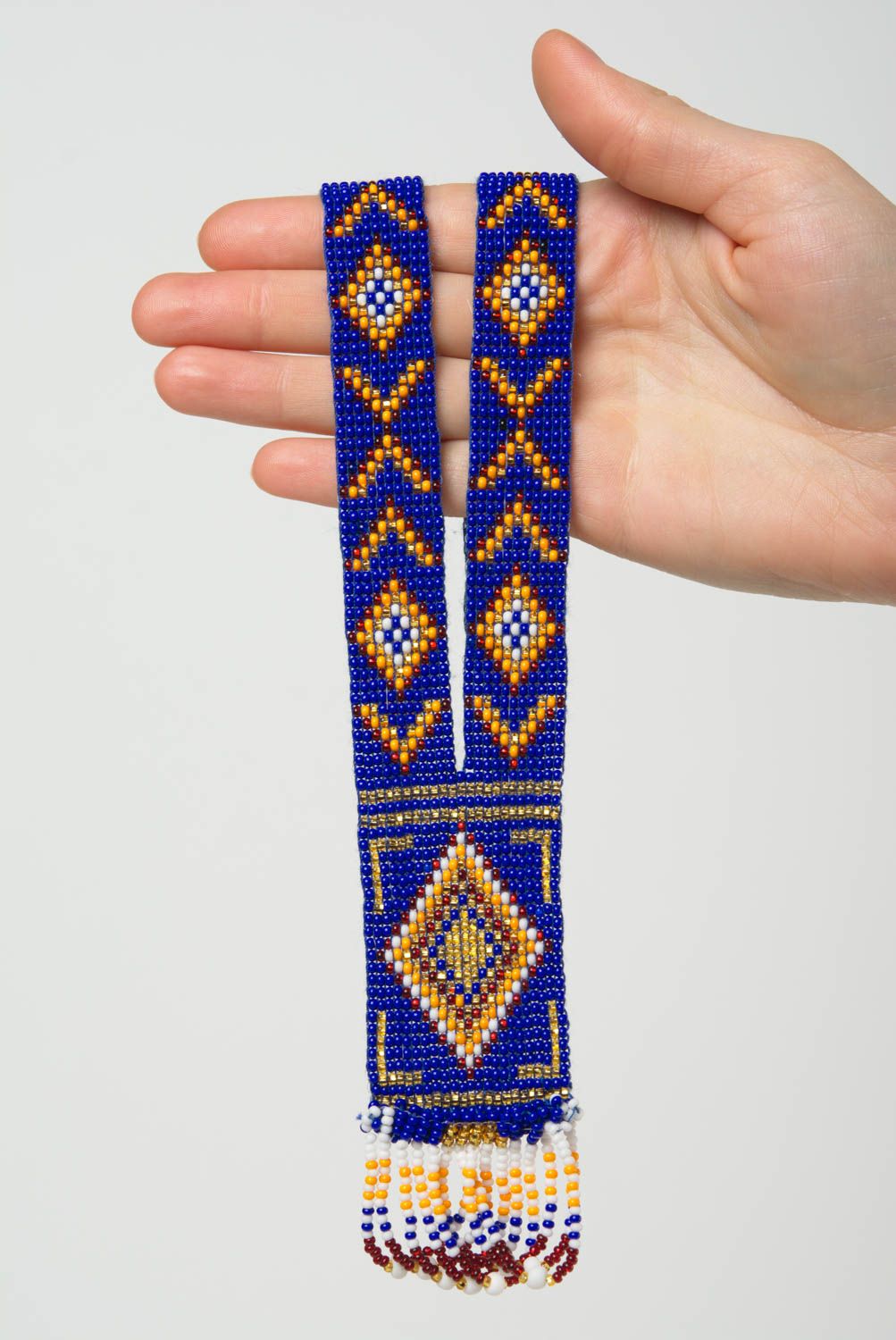 Collana blu di perline fatta a mano girocollo originale in stile etnico foto 4