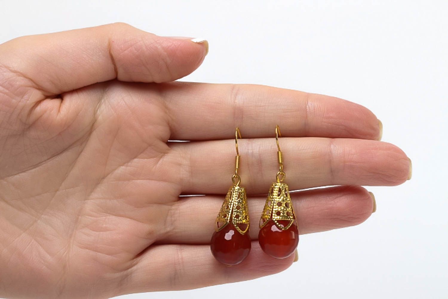 Handmade earrings with cornelian beads earrings with charms designer jewelry photo 5