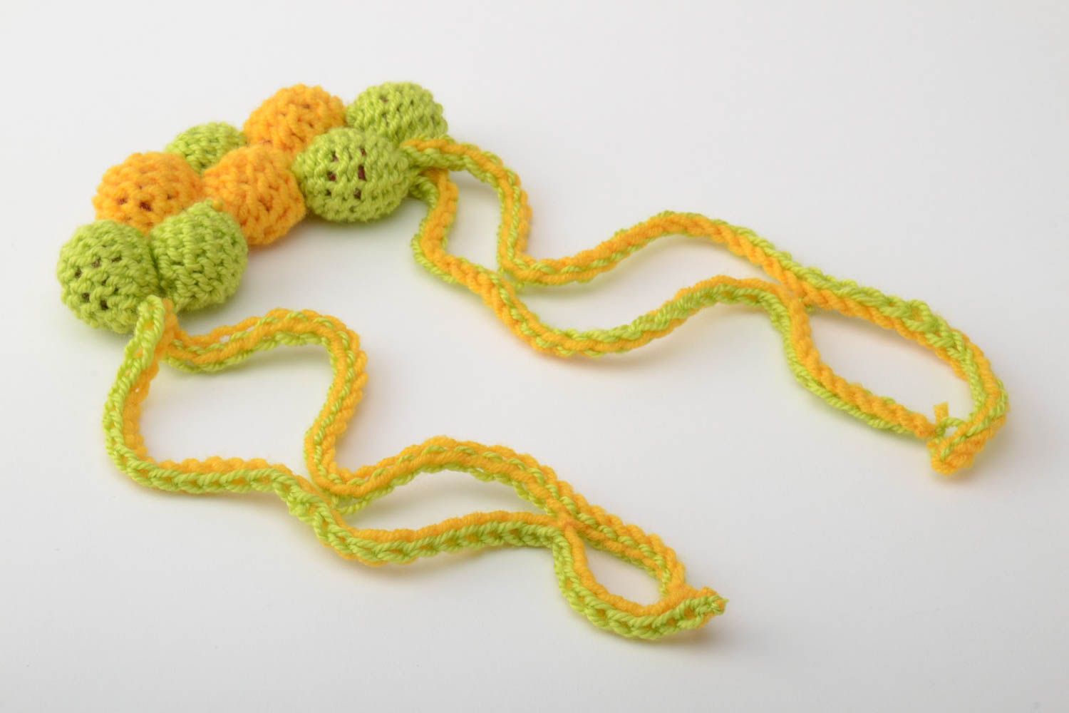 Green and yellow handmade bright crochet ball necklace women's jewelry photo 4