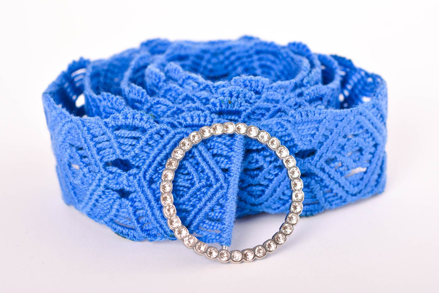 Handmade blue belt unusual textile cute belt designer accessory waist belt photo 2