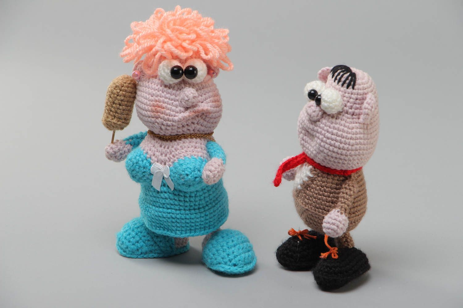 Set of handmade crochet soft toys 2 pieces funny husband and wife photo 2