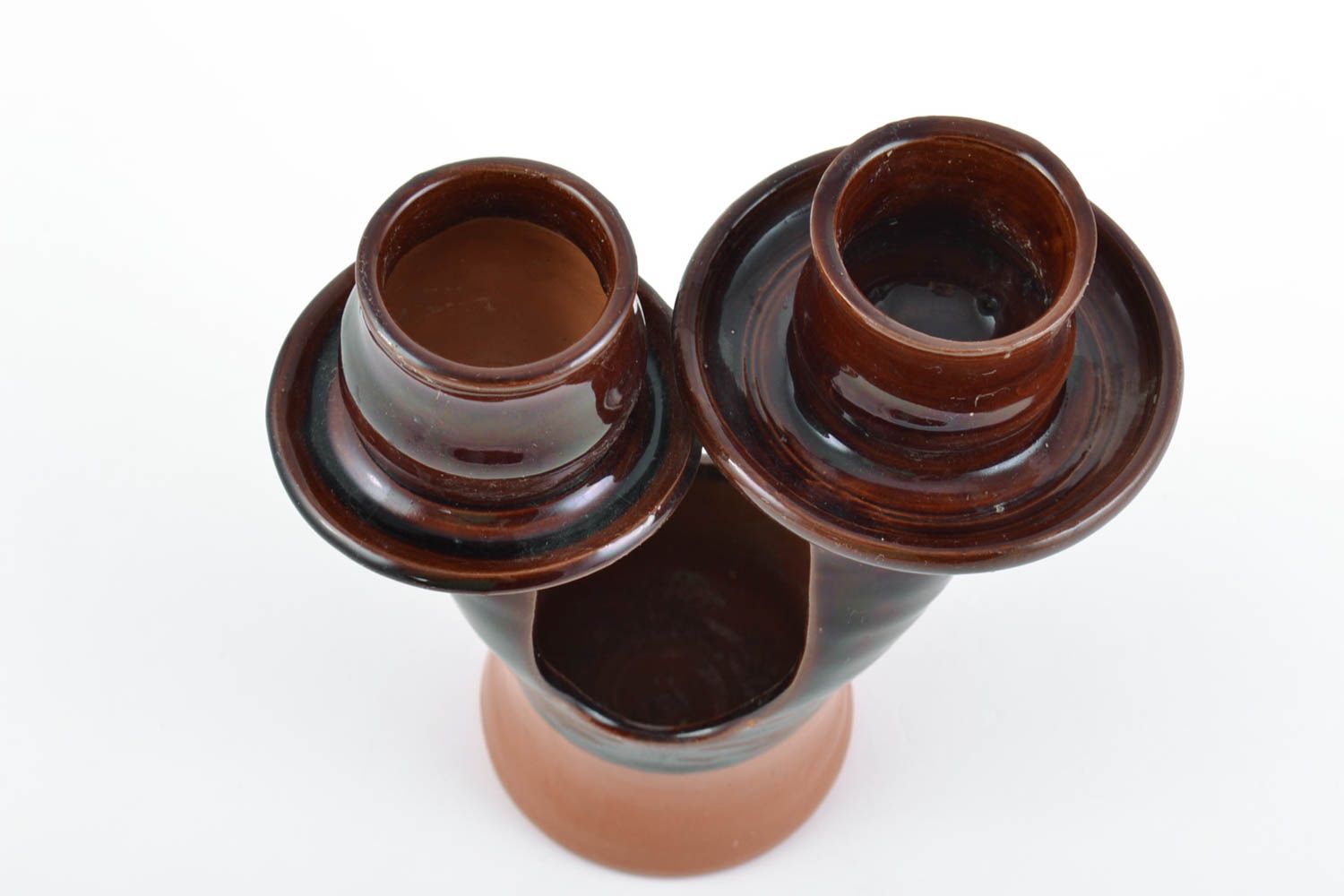 Short 6 inch dark brown ceramic candlestick holder 1,15 lb photo 3
