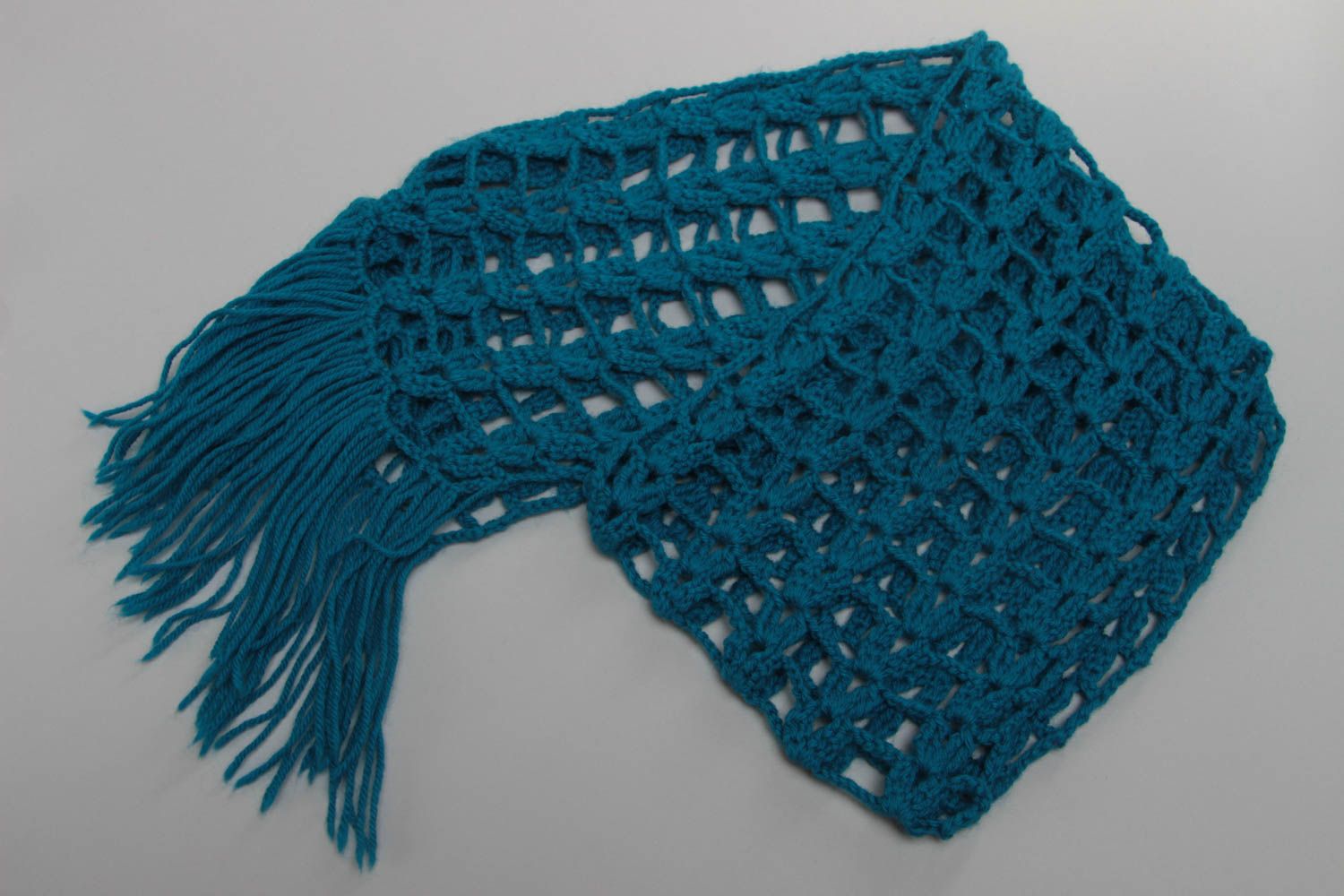 Stylish handmade long dark blue crochet wool scarf lacy photo 2