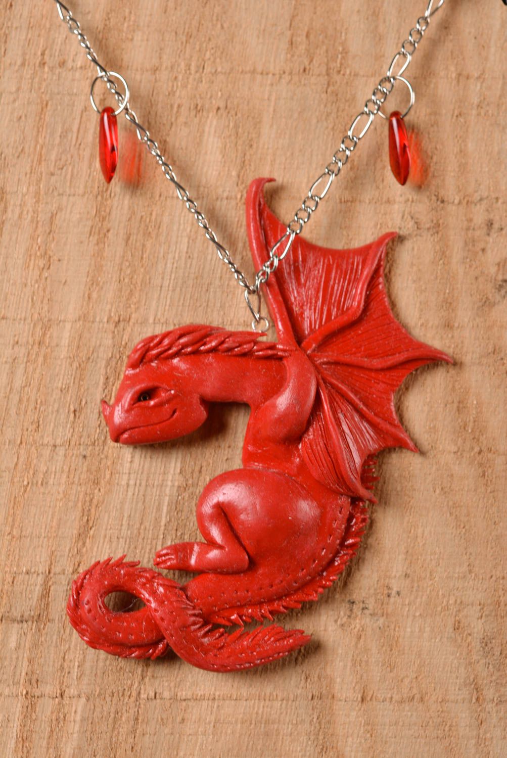 Handmade unique dragon necklace polymer clay pendant designer jewelry present photo 1
