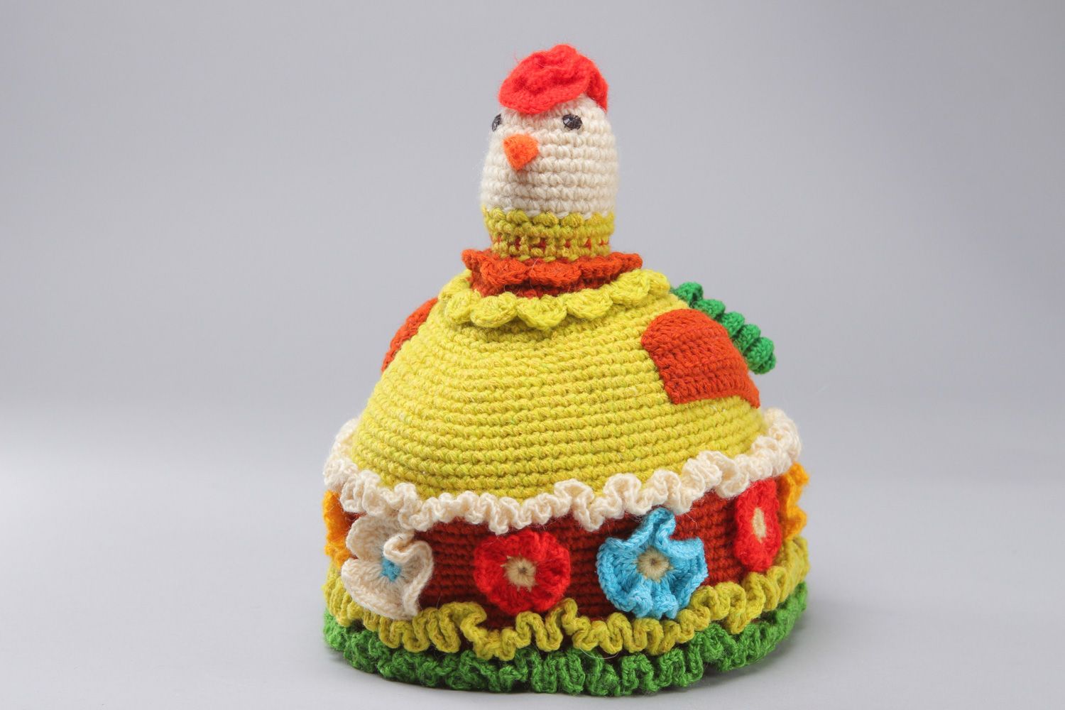 Funda para tetera tejida a ganchillo con forma de gallina hecha a mano original foto 1