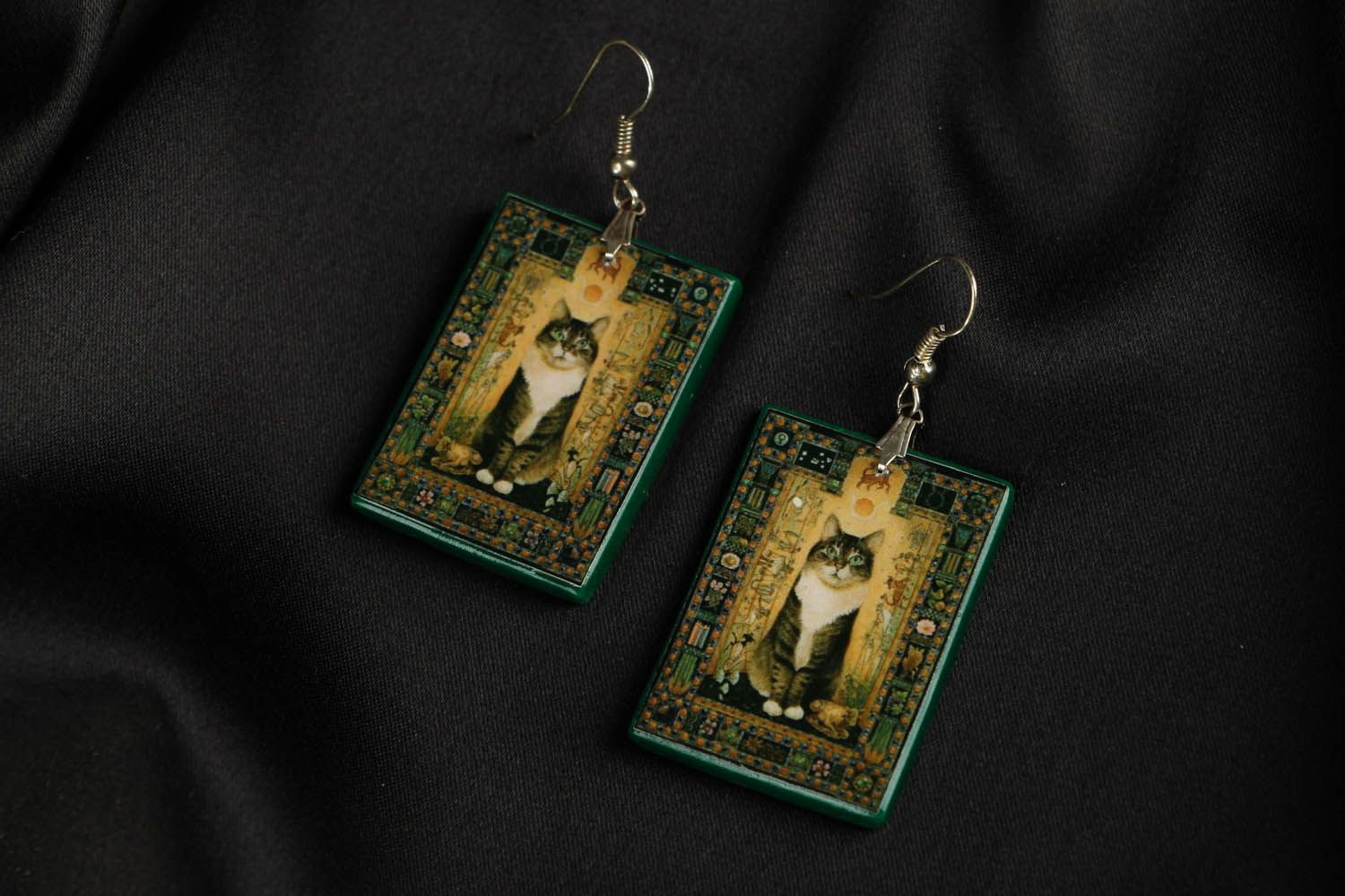 Unusual dangle earrings with cats photo 1