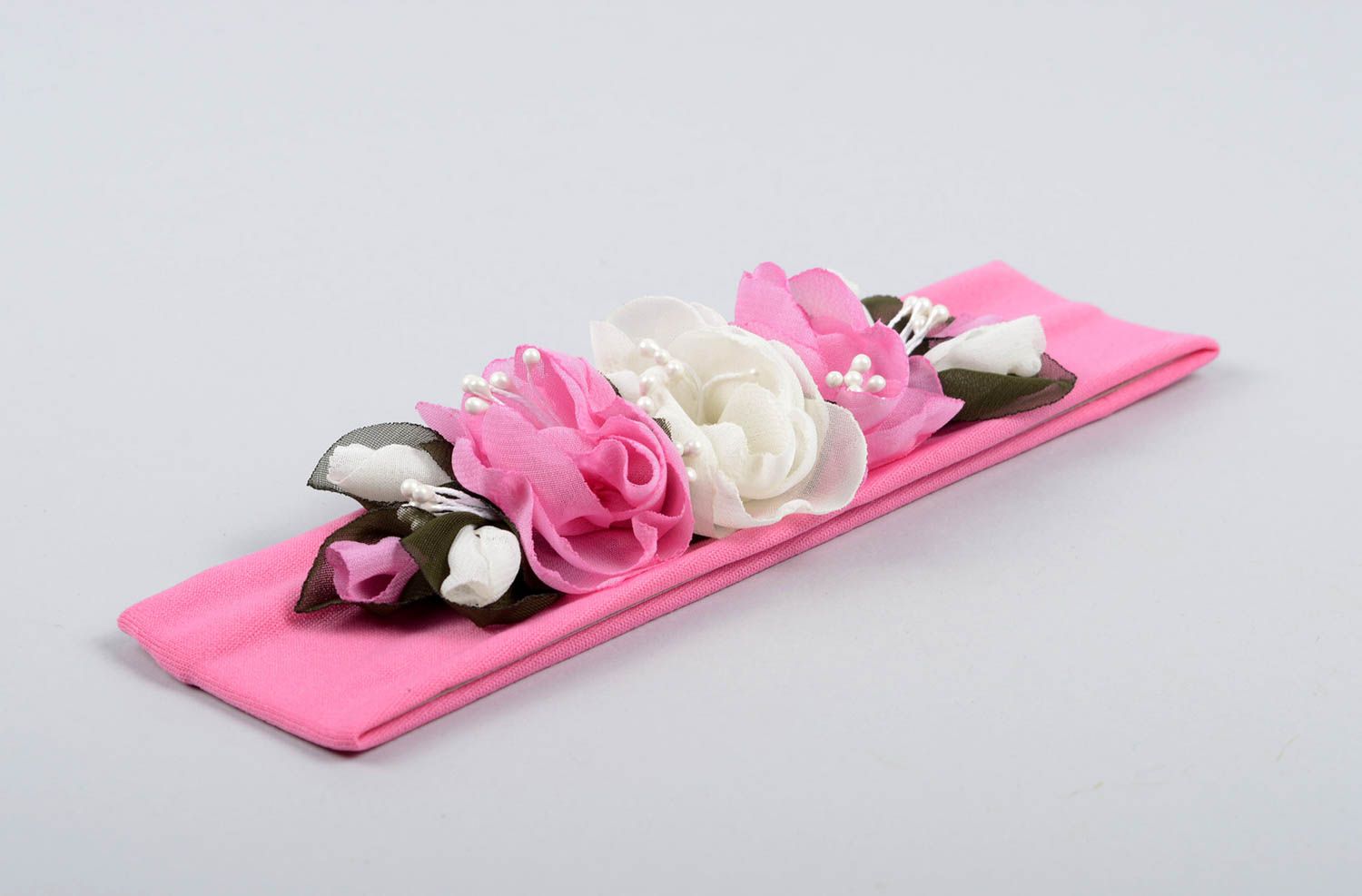 Розовая повязка для волос ручной работы повязка для девочки аксессуар для волос фото 3