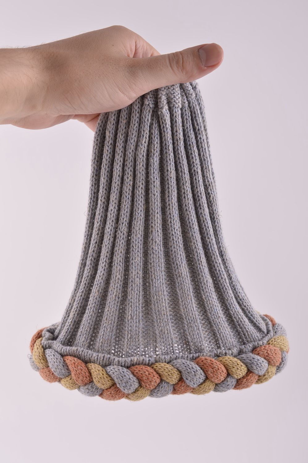 Bonnet tricot fait main Chapeau chaud gris laine acrylique Vêtement femme photo 5
