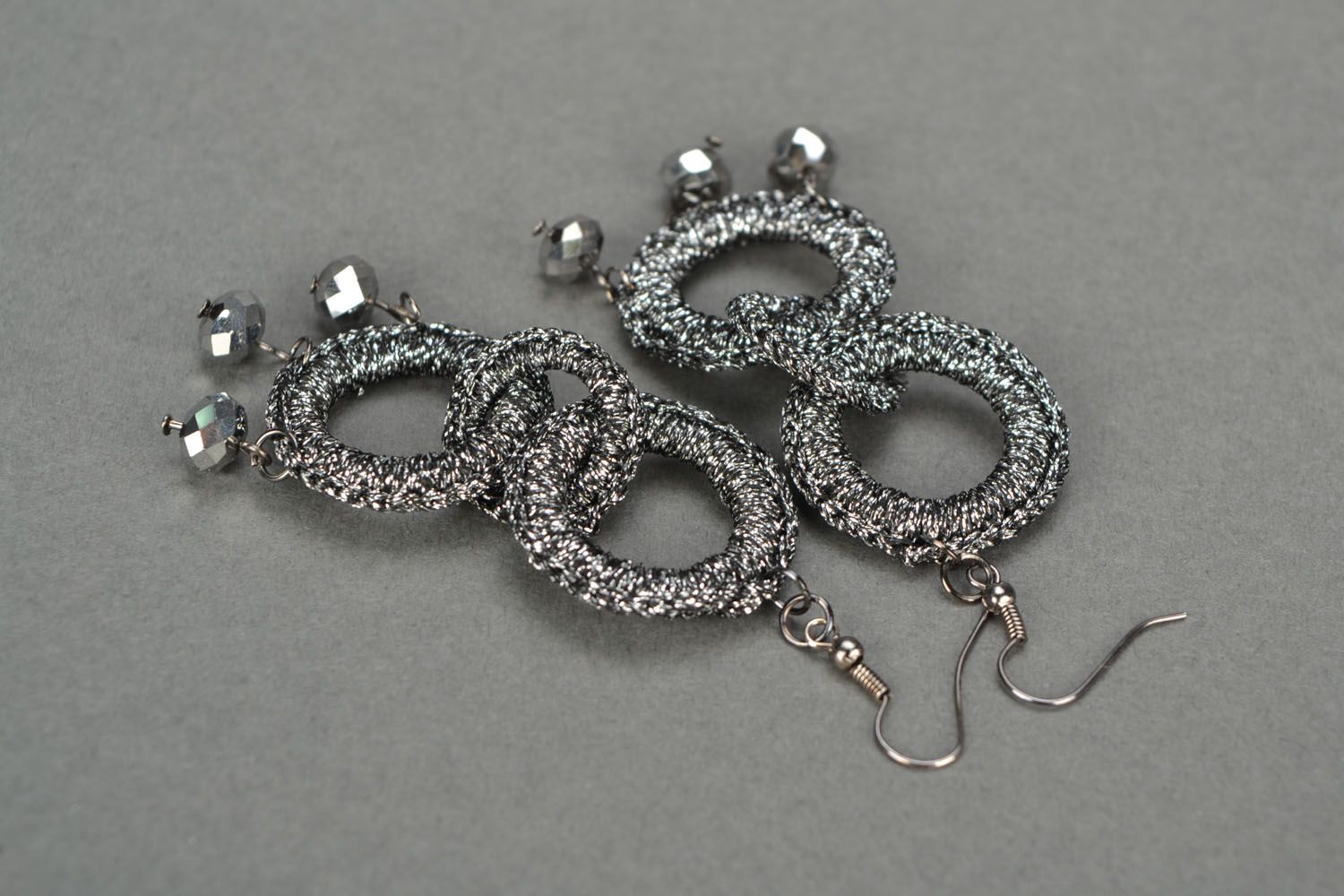 Crochet earrings Silvery color photo 1