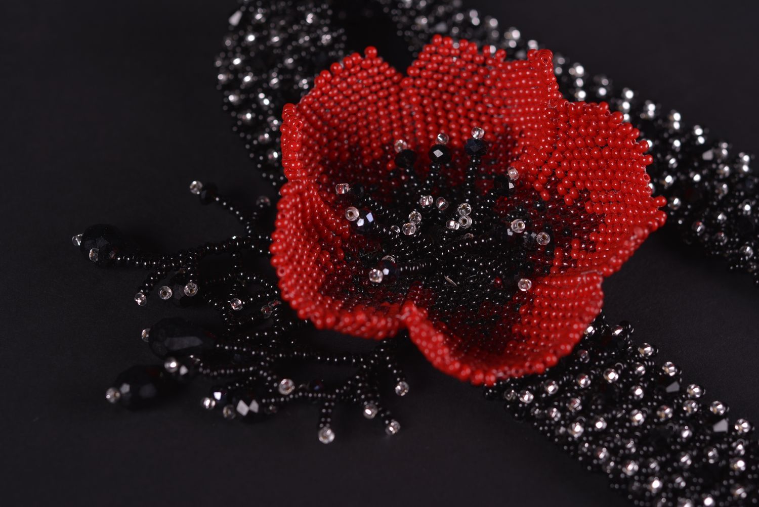 Handmade designer beaded necklace elegant necklace red and black jewelry photo 3