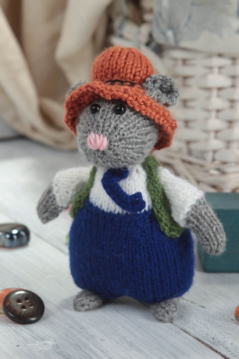 Décoration peluche fait main Jouet enfant Cadeau original tricoté mignon souris photo 1
