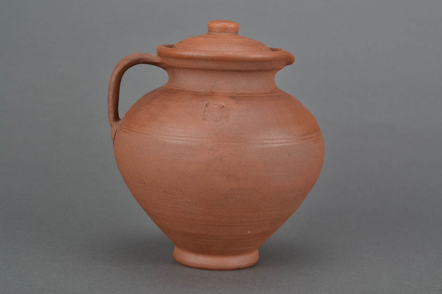 45 oz ceramic terracotta pitcher jar with a lid and handle 2 lb photo 1