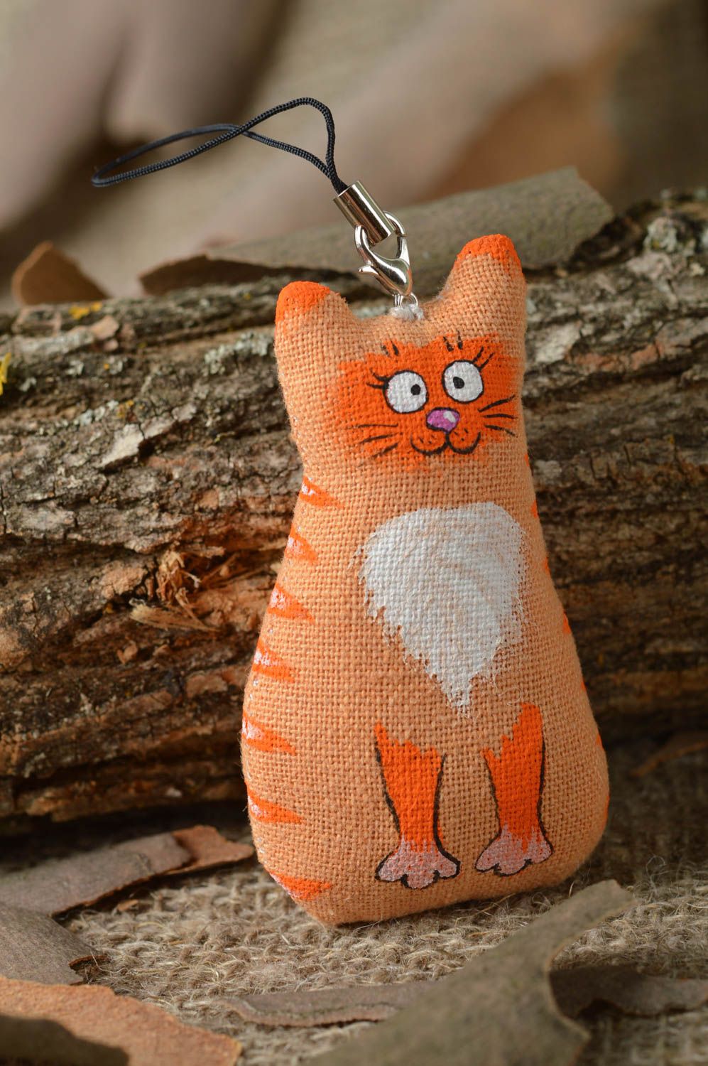 Porte-clés chat fait main Bijou de portable peint en coton Accessoire design photo 1