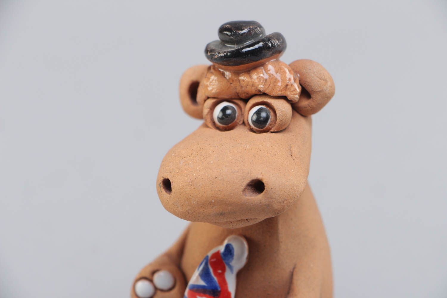 Handmade collectible ceramic miniature figurine of hippo painted with acrylics photo 3