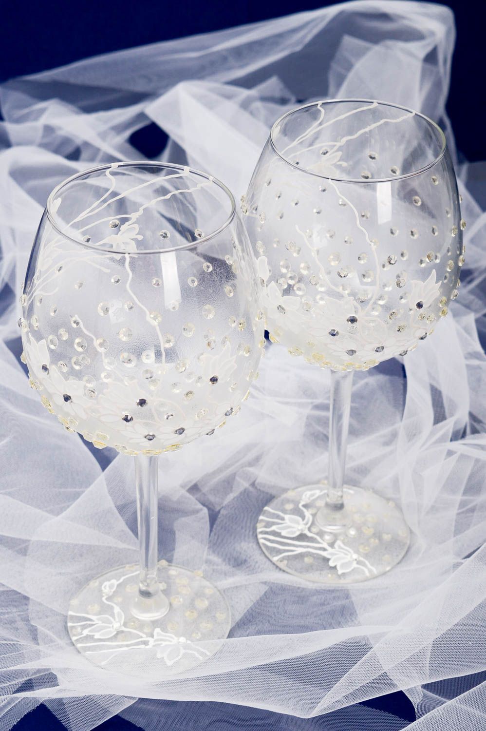 Свадебные бокалы ручной работы свадебные фужеры красивые бокалы для вина 350 мл фото 1