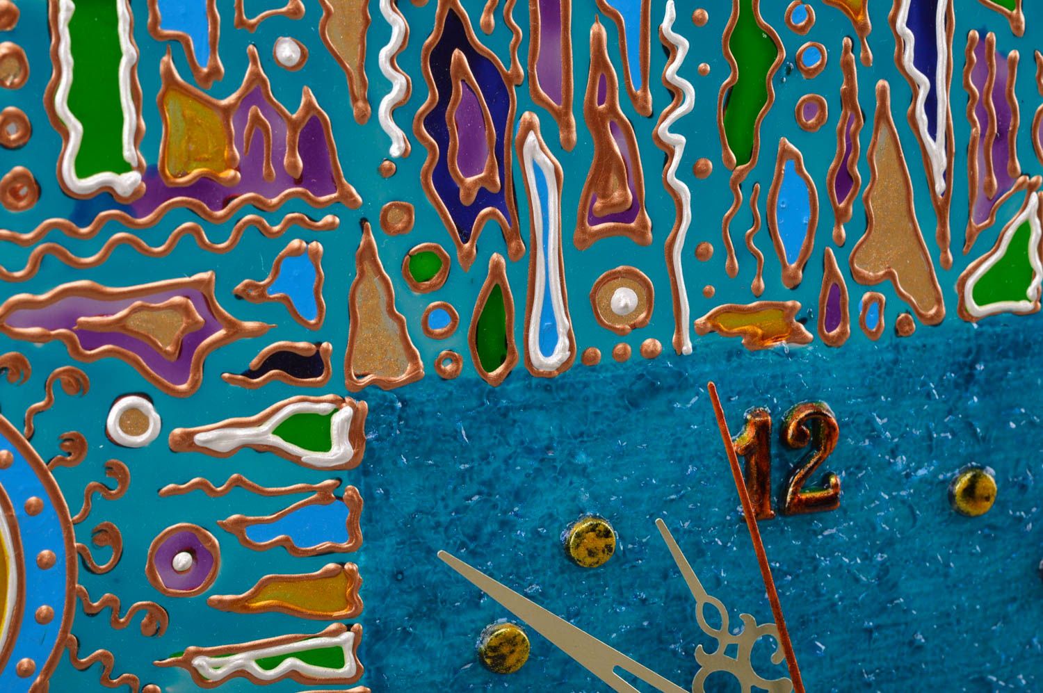 Horloge murale en verre carrée bleue faite main Palette d'âge de la pierre photo 4
