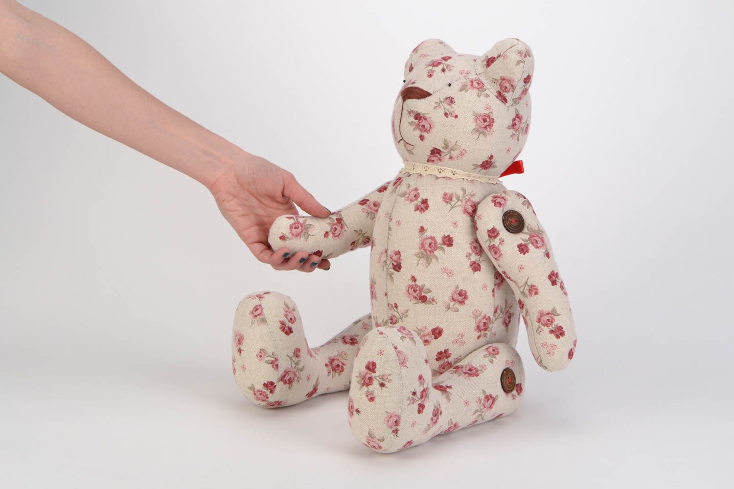 Beautiful collectible handmade fabric soft toy bear for interior decor photo 2