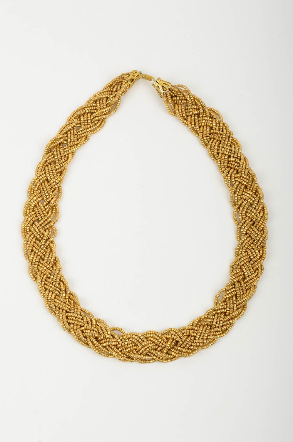 Колье из бисера украшение ручной работы ожерелье из бисера золотая коса фото 2